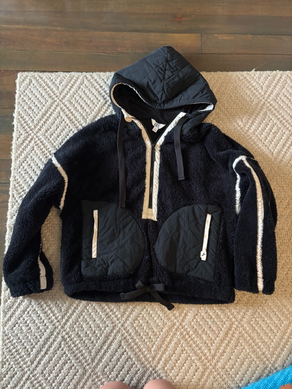 JoyLab Black Sherpa Hooded Jacket with White Trim